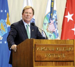 Photo of Don Wilkinson speaking at VMI podium